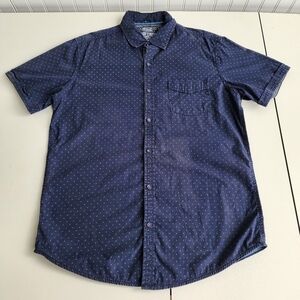 Broken Threads Men's Shirt Navy Blue Geo Print Short Sleeve Button Up Fitted L